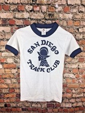 Vintage 80s Youth Kids Tee Jays San Diego Track Club Ringer Shirt Single Stitch