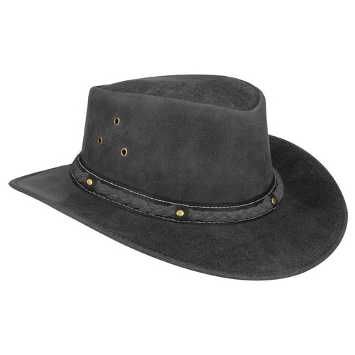 Western Cowboy Hat Men Real Leather Australian Style Tan Crazy Horse Bush Hats - Picture 65 of 95