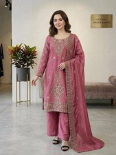 Beautiful Pink Silk Palazzo Suit With Dupatta For Indian Functional Wear