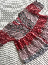 JOHNNY WAS FOR SUNDANCE SILK SCARF PRINT BOHO TOP LARGE Preowned  Excellent