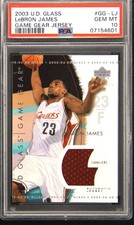 2003 UPPER DECK GLASS GAME GEAR JERSEY #GG-LJ LEBRON JAMES ROOKIE RC PSA 10