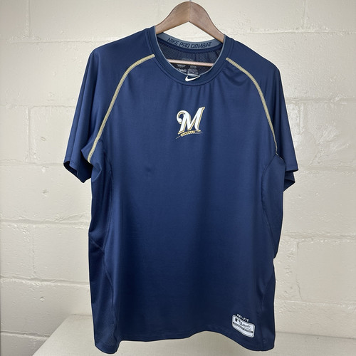 Nike Pro Combat Milwaukee Brewers Auth Collection Dri - Fit Mens Shirt XL Fitted
