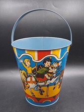 Vintage 1950s US Metal Toy Tin Litho Sand Pail Bucket 11 " Tall To Handle
