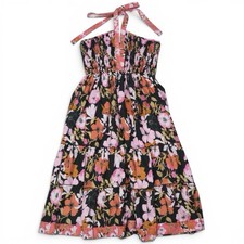 RAGA Floral Halter Maxi Dress M Smocked Tiered Boho Cottagecore Resort