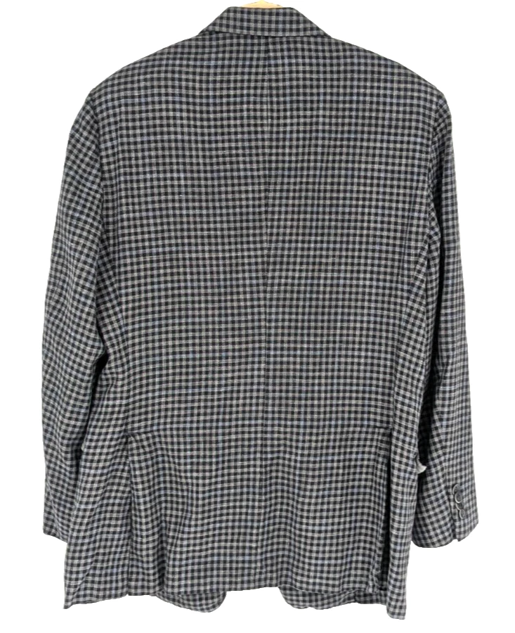 Blazer HICKEY FREEMAN Hombre TALLA 40R Lana Seda Lino Dos Botones Gris Negro Cuadros Foto 4 de 4