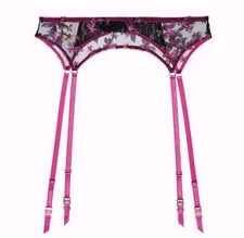 Savage X Fenty Embroidered Floral Garter Belt Black Magenta S