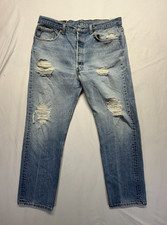 Levi's 501XX Jeans Mens 38x32 Fits 35x29.5 Blue Denim Distressed Straight Leg