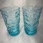Set of 4 Vintage 5 oz Anchor Hocking Lido Milano Aqua Blue Teal Juice Glasses