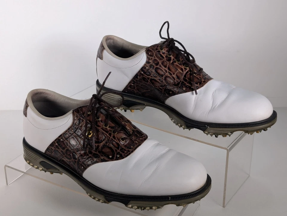 Zapatos de golf FootJoy Dryjoys Tour para hombre talla 9,5N suaves púas blancas cocodrilo silla 53754 Foto 2 de 4