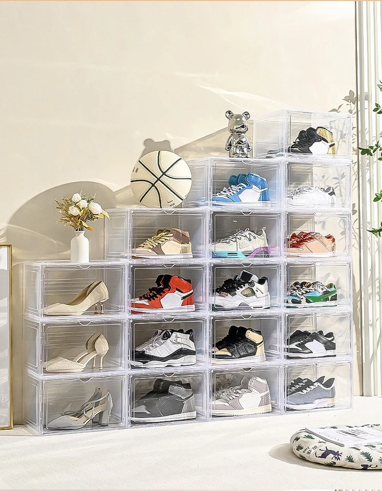 10x Magnetic Shoe Storage Boxes Clear Drop Side AJ Sneaker Organizer Case Solid - Image 4 of 4