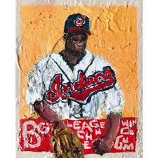 CC Sabathia Indians Big League Chewing Gum Style Acrylic Painting 8x10in Canvas