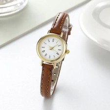 Ladies Small Round Dial Quartz Wristwatch - Leather Strap