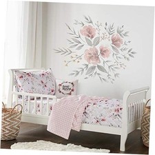 - Adeline Toddler Bed Set - Blush, Pink, Grey and White - Classic Floral - 5
