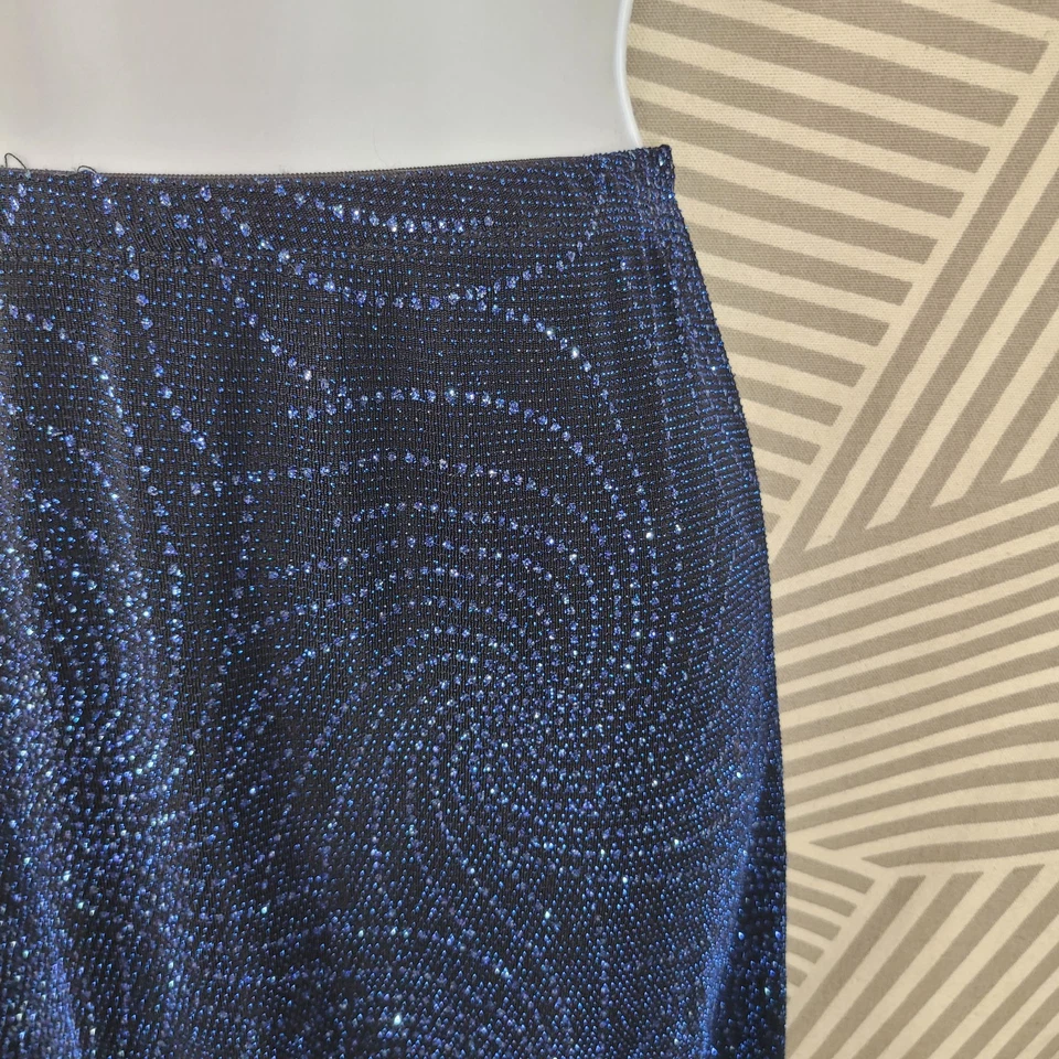 Vintage 90s Evening Skirt Maxi Plus 1X Pull On Stretch Waist Blue Glitter Long - Image 4 of 4