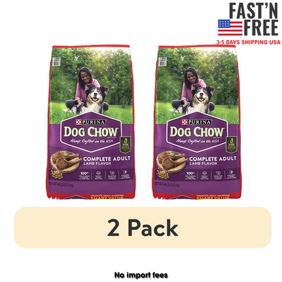 2 Pack Purina Dog Chow Complete Adult Dry Dog Food, High Protein Lamb, 44 lb Bag