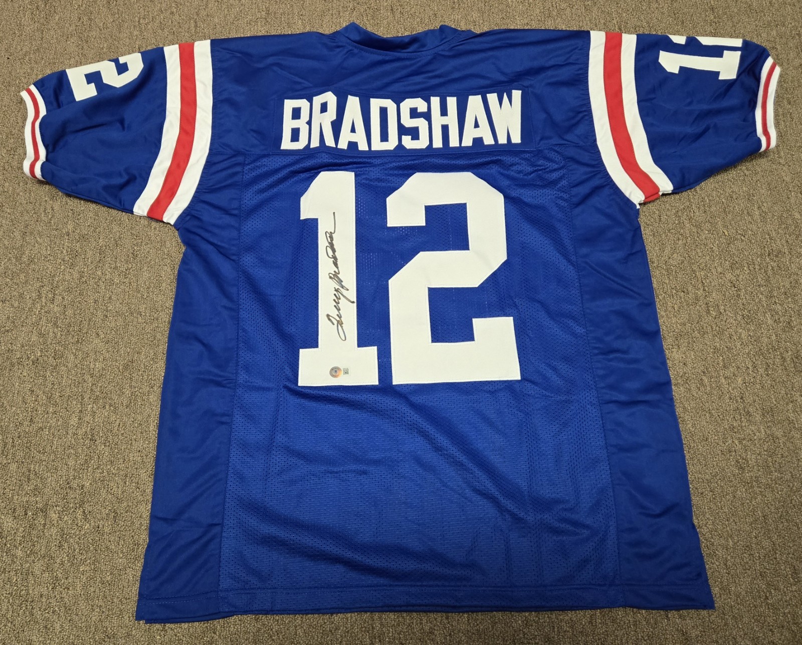 Terry Bradshaw Autographed Signed Louisiana Tech Bulldogs XL Blue Custom Jersey Louisiana Tech Steelers Beckett COA 