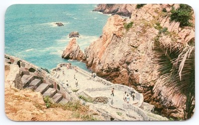 La Quebrada Cliffs Rocky Coastline Palms c1963 Acapulco Guerrero Mexico Postcard