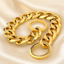 Gold Cuban Link Dog Choker Collar 14 in 12mm Stainless Steel Curb Chain Slip Pet