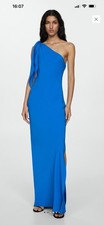 Mango Off Shoulder Maxi Blue Dress Nwt Size Uk 12 Wedding Guest