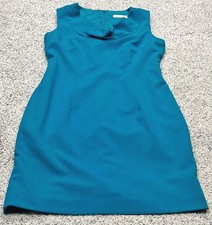 Calvin Klein Sheath Dress 10 Teal Cowl Neck Sleeveless Knee Lined Zip Classy
