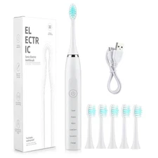 Electric Toothbrush Sonic Toothbrush Rechargeable 5 Cleaning Modes 6 Brush Heads