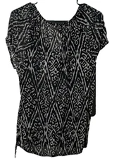 INC International Concepts Black Blouse Short Sleeve Drawstring Waist Size XL