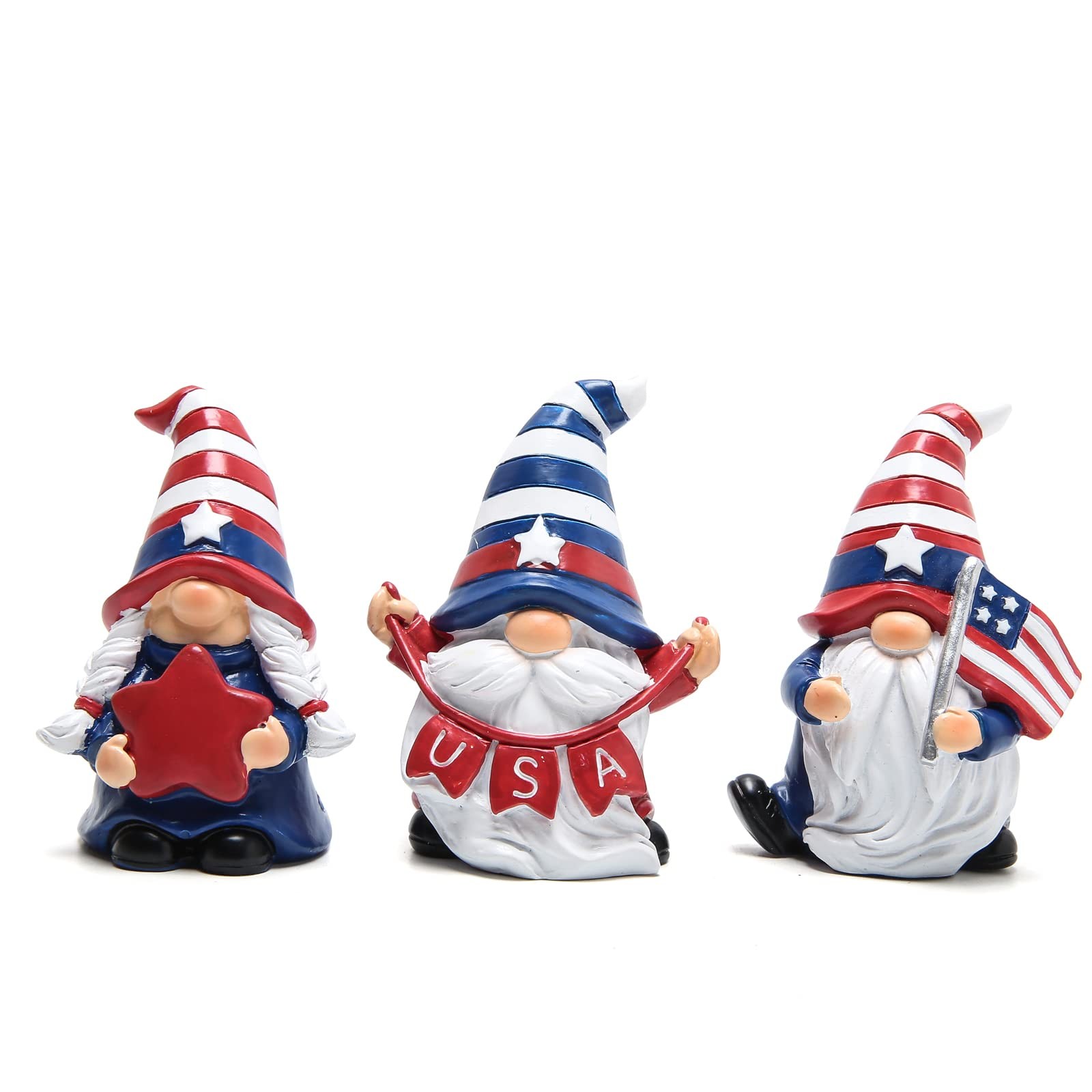 USA Semiquincentennial Patriotic Gnome Set of 3, Resin 4Th of July Gnome Figurin