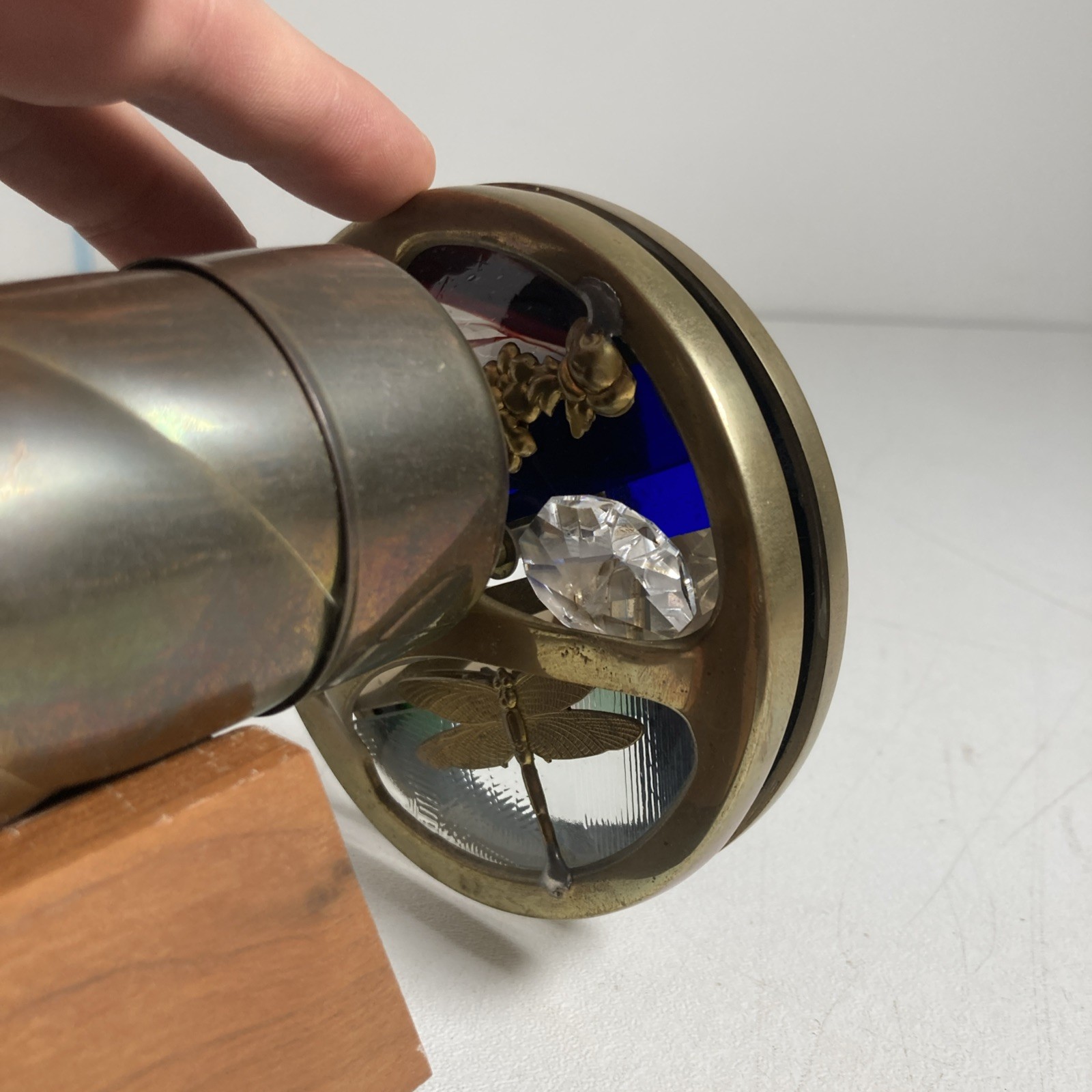 Vintage  Brass Double Wheel 15" Kaleidoscope Wood Base Corki Weeks Tested Video!