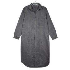Quince Dress Women's Large Distressed Denim Black Washed Maxi Shirt