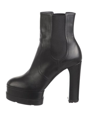 CASADEI Black Leather Chelsea Platform Boots Block Heels 8.5 IT 38.5 Good Cond.
