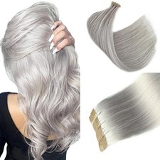 20" Platinum Silver Remy Human Hair Tape-in Extensions Invisible