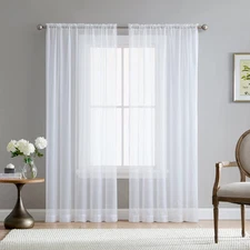 White Sheer Curtains 108 Inches Long - Voile Extra Long Window Treatment Rod Poc