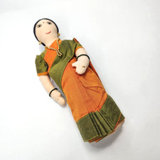 Hand Crafted Indian Fabric Doll Traditional Attire Orange Green Sari