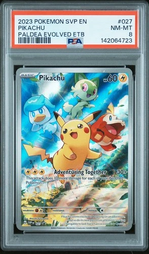142064723 Pikachu 2023 Pokemon SV Paldea Evolved ETB Promo #027 PSA 8
