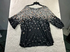 Collective Concepts Women's 2X Black Floral Puff Sleeve Top