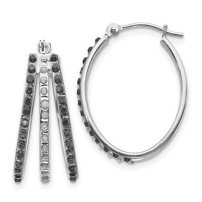 14K Weißgold Diamant Faszination Schwarz & Weiß Dreifach Oval Creolen