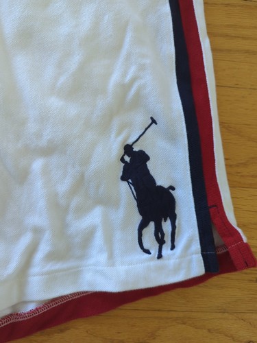 Vintage Polo Ralph Lauren White Sweat Shorts USA Flag Crest Big Pony Sz M - M49 - Picture 3 of 9