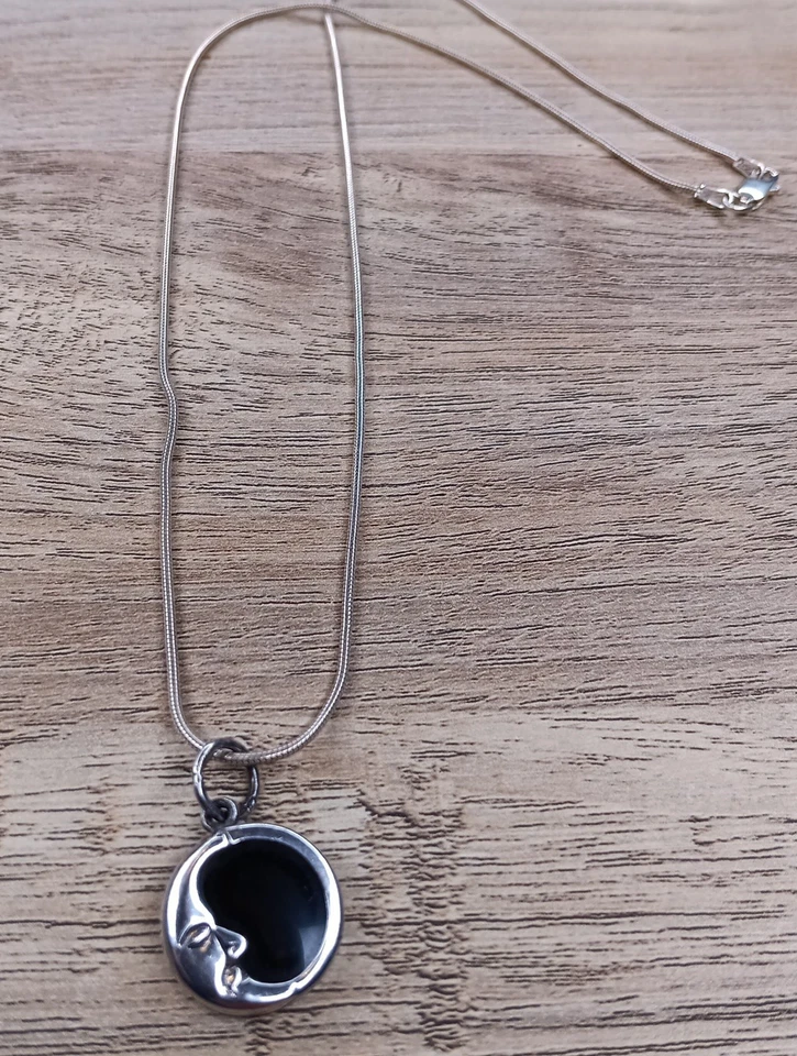 Kabana Cresent 月亮和黑色玛瑙镶嵌项链绝对华丽链条更换 — 第 3/4 张图片