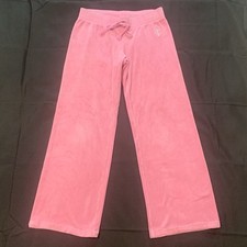 Juicy Couture Womens Medium Pants Pink Terry Cloth Wide Leg Track 90s Y2K USA