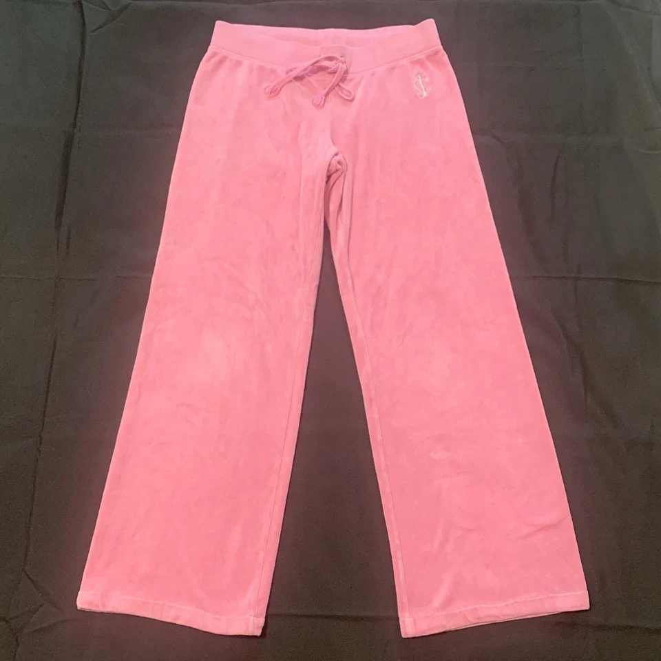 Pantalones medianos Juicy Couture para mujer tela de felpa rosa pierna ancha pista años 90 Y2K EE. UU.