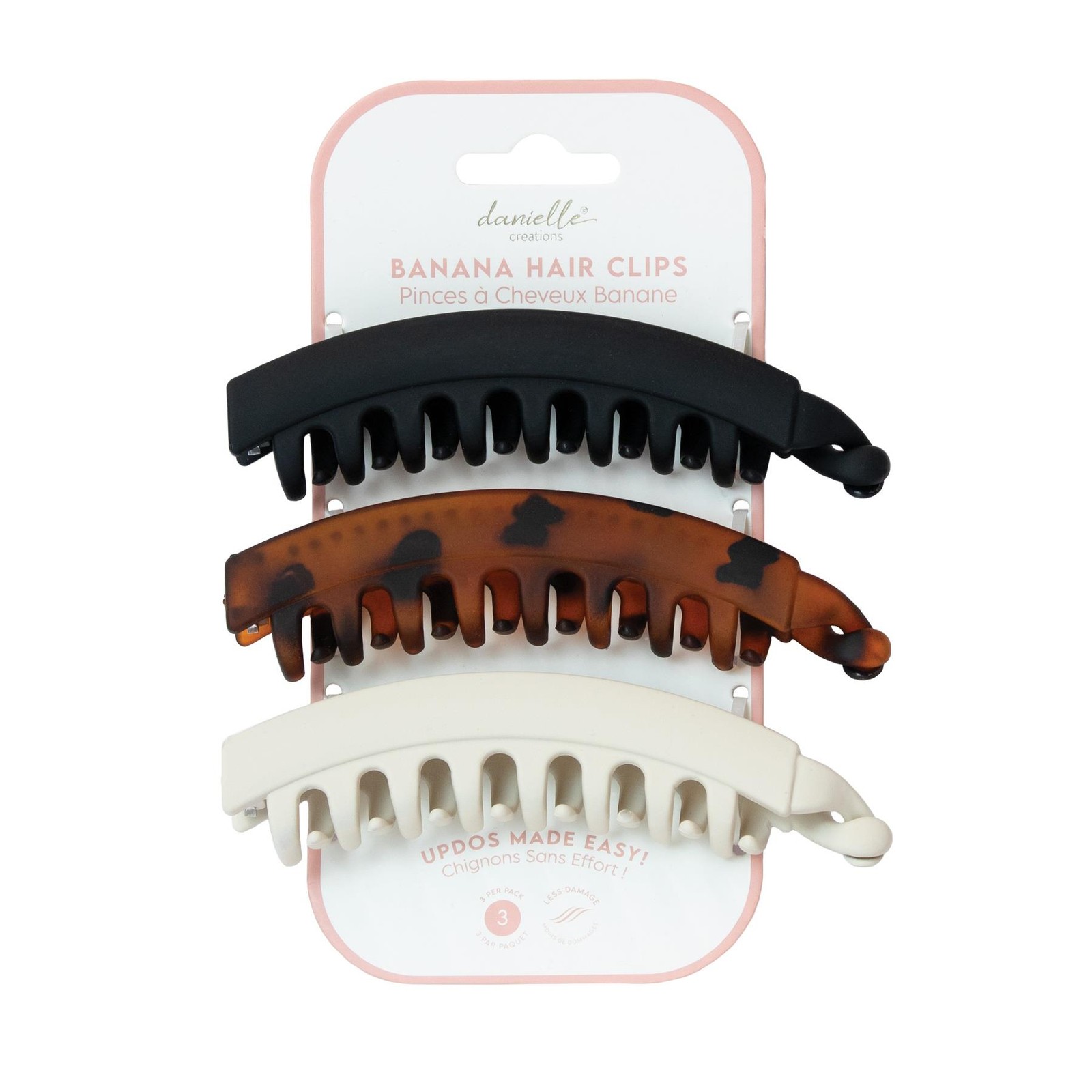 Curved Banana Hair Clips Effortless Updos 3pcs Black Nude Tortoise Shell Style