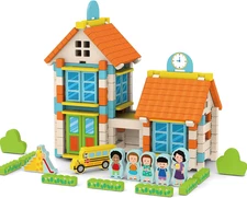 182PCS Wooden Building Blocks Set for Toddlers, Construction City Stacking Toys,