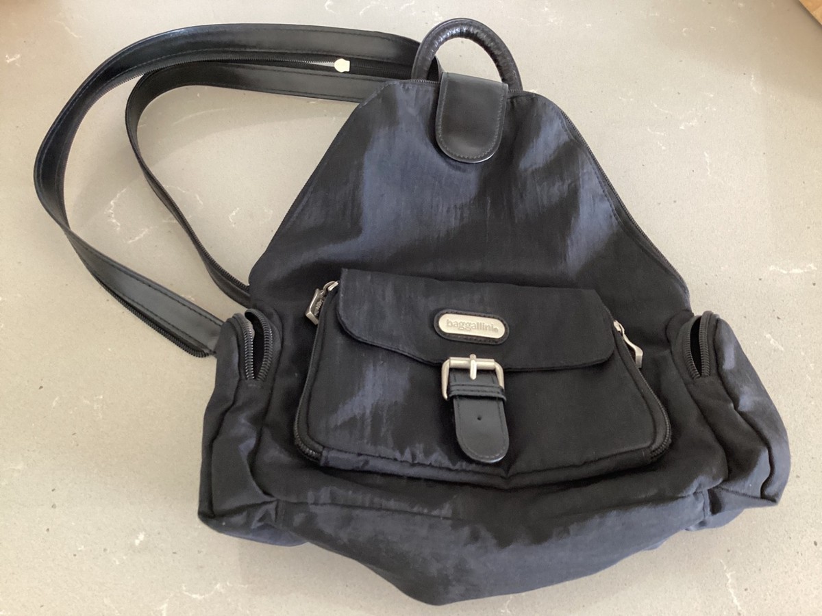 Baggallini Black Nylon Backpack Purse Bag With Adjustable 