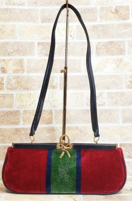 Roberta di Camerino Vintage Stripe R Logo Shoulder Bag Velvet Leather Red Green