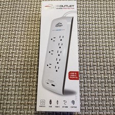 GRiP 8 Outlet Surge Protector with 1 USB 1 USB-C Port - White