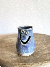 Rob Withrow Blue Green Smiley Votive Candle Holder 3.75"H North Carolina Pottery
