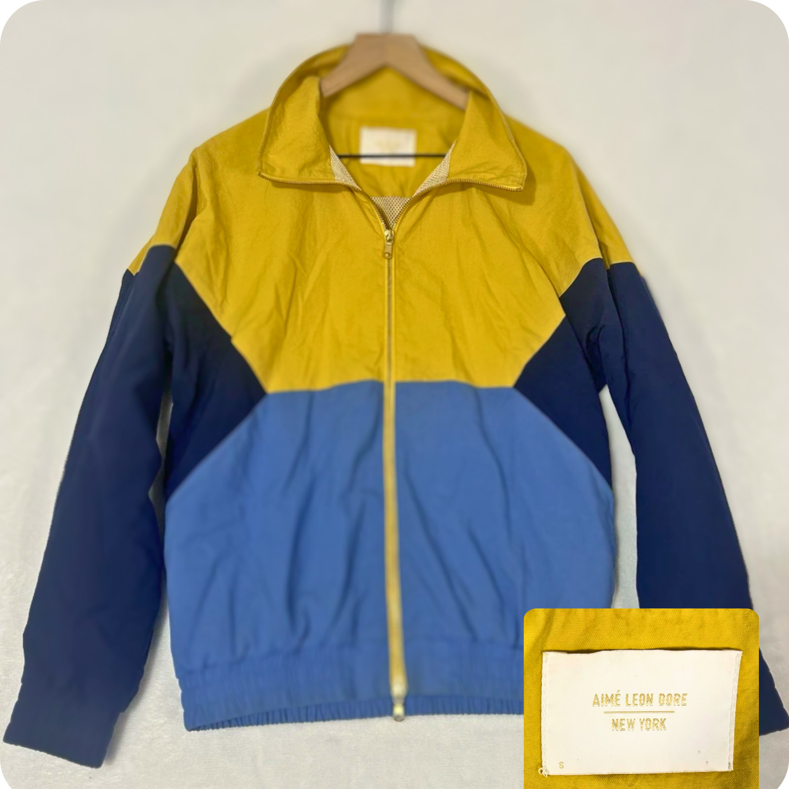 Aim&eacute; Leon Dore Windbreaker Jacket S Yellow Blue Colorblock Retro ALD Streetwear
