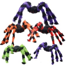 5pcs Halloween Spider Giant Spider with Red Eyes Colorful Hairy Scary Hallowe...