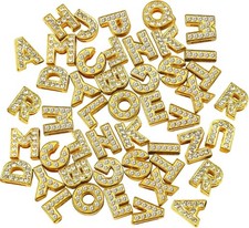 52 Pack Gold A-Z 8mm Full Rhinestone Slide Charms Crystal Alphabet Letter Alloy