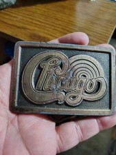 VINTAGE 1970'S CHICAGO BAND BRASS BELT BUCKLE 3-1/4" X 2"